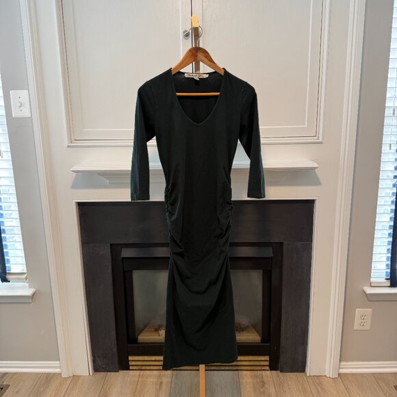 💚 Michael Stars Dark Green Ruched Midi Dress – Size M 💚 - Picture 2 of 8